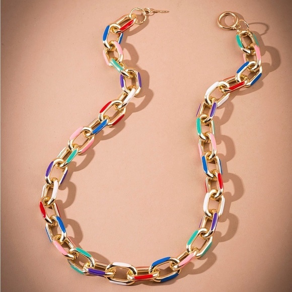 New Chunky Gold Color Block Chain Necklace - Picture 4 of 7